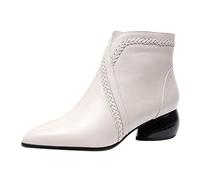 Stivaletti da donna con tacco sexy con plateau stivali con tacco basso stivali corti moda pizzo tacco blocco stivali casual donna casual scarpe da festa intelligenti comode per anziani, bianco, 36 EU