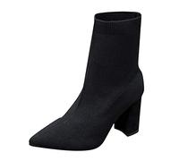 Stivaletti da donna con tacco - Stivali da calze, a maglia, con tacco a blocco, alla caviglia, con tacco alto, stivali invernali, stivali corti, Nero , 39 EU