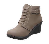 Stivaletti da donna con zeppa e lacci, caldi, comodi, alla moda, per autunno e inverno, perfetti per un moderno ed elegante uso quotidiano
