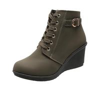 Stivaletti da donna con zeppa e lacci, caldi, comodi, alla moda, per autunno e inverno, perfetti per un moderno ed elegante uso quotidiano