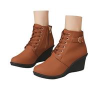 Stivaletti da donna con zeppa e lacci, caldi, comodi, alla moda, per autunno e inverno, perfetti per un moderno ed elegante uso quotidiano