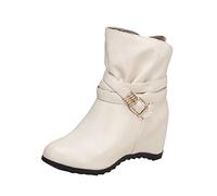 Stivaletti Da Donna Con Zeppa Interna Scarpe Con Fibbia Regolabile In Tinta Unita Alla Stivaletto Di Pelle Slip-On Eleganti Da Festa Scarponcini Punta Rotonda Comode Stivali Per Autunnali Invernale