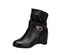 Stivaletti Da Donna Con Zeppa Interna Scarpe Con Fibbia Regolabile In Tinta Unita Alla Stivaletto Di Pelle Slip-On Eleganti Da Festa Scarponcini Punta Rotonda Comode Stivali Per Autunnali Invernale