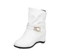 Stivaletti Da Donna Con Zeppa Interna Scarpe Con Fibbia Regolabile In Tinta Unita Alla Stivaletto Di Pelle Slip-On Eleganti Da Festa Scarponcini Punta Rotonda Comode Stivali Per Autunnali Invernale