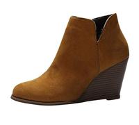 Stivaletti da donna con zeppa - Stivali invernali da donna in pelle scamosciata, stile vintage, per le mezze stagioni, Chelsea Boots invernali, eleganti alla caviglia, marrone, 42 EU