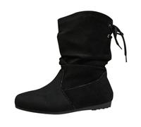Stivaletti da donna da cowboy, piatti, a gambo corto, senza lacci, punta rotonda, classici, da cowboy, eleganti e retrò, stivali autunnali, stivali western da donna, Nero , 37.5 EU