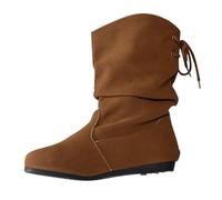 Stivaletti da donna da cowboy, piatti, a gambo corto, senza lacci, punta rotonda, classici, da cowboy, eleganti e retrò, stivali autunnali, stivali western da donna, marrone, 40 EU