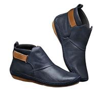 Stivaletti da donna in pelle, con chiusura a strappo, piatti, comodi, antiscivolo, in pelle, per il tempo libero, da donna, Blu, 36 EU