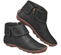 Stivaletti da donna in pelle, con chiusura lampo laterale, stile vintage, alla moda, comodi, antiscivolo, scarpe rotonde, in pelle, per il tempo libero, Nero , 36 EU
