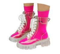 Stivaletti da donna in pelle con cristalli alla moda, con lacci rialzati, impermeabili, leggeri e trasparenti, con fondo spesso, stivali da pioggia, Rosso anguria., 42 EU