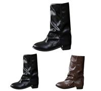 Stivaletti da donna in pelle, con gamba alta, pieghevoli, da cowboy, classici, da equitazione, Nero , 37 EU