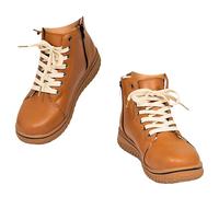 Stivaletti da donna in pelle con lacci laterali con cerniera alta, stile retrò, punta rotonda, alla moda, da combattimento, casual, per attività all'aperto, antiscivolo, per escursionismo, camminate