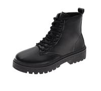 Stivaletti da donna in pelle, con plateau e suola interna, con chiusura lampo, tacco tattico, militare, stile britannico, in pelle, Nero , 43 EU