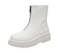 Stivaletti da donna in pelle, da motociclista, da donna, con suola spessa, antiscivolo, scarpe corte, alla moda, colore puro, con tacco basso, con piattaforma elastica, per tutti i giorni, ultra