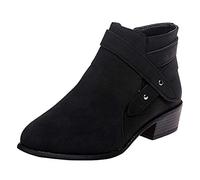 Stivaletti da Donna in Pelle retrò con Tacco Quadrato con Cerniera Tinta Unita Scarpe con Punta Tonda (35,Nero)