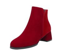 Stivaletti da donna in pelle scamosciata, con fibbia, tacco a blocco, per le mezze stagioni, eleganti, Colore: rosso, 36 EU