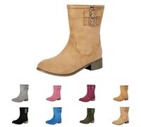 Stivaletti da donna in pelle scamosciata, da cowboy, classici per costume tradizionale, alla caviglia, eleganti, da cowboy, stivali medievali, impermeabili, corti da donna, Z2 beige, 36 EU