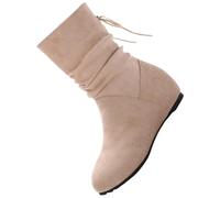 Stivaletti da donna in pelle scamosciata, eleganti, a mezza gamba, per allacciatura, a punta corta, tinta unita, antiscivolo, per il tempo libero, beige., 38
