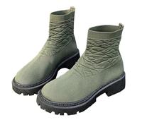 Stivaletti da donna in pelle scamosciata, medievale, alla caviglia, per le mezze stagioni, con tacco a blocco, stivali occidentali, Schwarzish verde, 38 EU