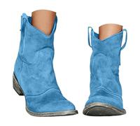 Stivaletti da donna in pelle scamosciata stile western, senza lacci, punta rotonda, stivaletti da cowboy con tacco grosso per autunno inverno, Blu 1, 37 EU