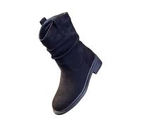 Stivaletti da donna in pelle scamosciata, tinta unita, da cowboy, a mezze alti, leggeri, con cavezza media, antiscivolo, Nero , 35 EU