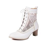 Stivaletti da donna in stile Oktoberfest, stile vintage vittoriano, con tacco a blocco, eleganti cavi, corti, da donna, alla caviglia, con lacci, 57 bianco, 42 EU
