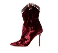 Stivaletti da Donna in Velluto Bordeaux con Punta Affusolata, Eleganti Stivaletti con Tacco a Spillo e Inserti Elastici, Scarpe da Sera da Indossare per Matrimoni,41 EU