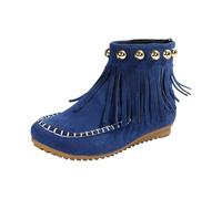 Stivaletti da donna larghi con frange piatte e borchie dettaglio antiscivolo vintage stivaletti, Blu, 39 EU