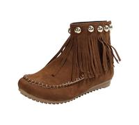 Stivaletti da donna larghi con frange piatte e borchie dettaglio antiscivolo vintage stivaletti, Caff, 39 EU