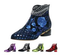Stivaletti da donna neri con tacco altissimo e plateau, in pelle, con tacco a blocco, con motivo floreale, con tacco alto, eleganti scarpe da donna, Colore: rosso, 39 EU