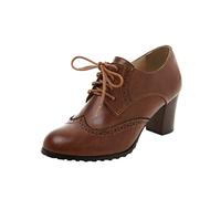 Stivaletti da donna per il commercio estero, grandi scarpe in pelle alla moda e comode, punta rotonda, tallone quadrato, laccetti spessi, marrone, 40 EU