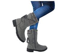 Stivaletti da donna, per il tempo libero, da neve, invernali, caldi, stile retrò, alla moda, per l'inverno, per l'autunno, per l'inverno, grigio., 37 EU