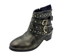 Stivaletti da donna punk con cinturino con fibbia e borchie, tacco a blocco, stile western, con dettaglio a catena, stile retrò biker, stivali da donna, soletta imbottita, punta appuntita, suola