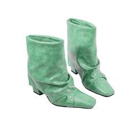 Stivaletti da donna retrò plissettati con punta quadrata e tacco alto spesso 10 cm stivali in pelle PU impermeabili per abiti eleganti, Luce EN8, 42 EU
