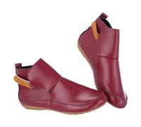 Stivaletti da donna senza lacci con pannello laterale elastico, stivaletti casual piatti comodi da donna, scarpe da passeggio con suola morbida, design retrò con cuciture, punta rotonda, suola leggera