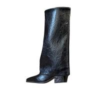 Stivaletti da donna sopra il ginocchio, pieghevoli, stivaletti alti al | Stivaletti antiscivolo a gambo lungo, stile western, da donna, con tacco, eleganti, con piede largo