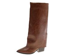 Stivaletti da donna sopra il ginocchio, pieghevoli, stivaletti alti al | Stivaletti antiscivolo a gambo lungo, stile western, da donna, con tacco, eleganti, con piede largo