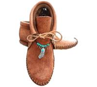 Stivaletti da donna, stile bohémien, stile western, piatti, vintage, da viaggio, con decorazione con piume, calzature da interno per esterni, campeggio, deserto, viaggi, Marrone, 39.5 EU