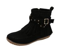 Stivaletti da donna Stivaletti Chelsea Stivali western Con borchie e frange Tacco piatto Effetto scamosciato Comodi e caldi per l'inverno (Nero,43)