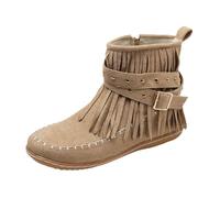 Stivaletti da donna Stivaletti Chelsea Stivali western Con borchie e frange Tacco piatto Effetto scamosciato Comodi e caldi per l'inverno (Kaki,43)