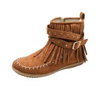 Stivaletti da donna Stivaletti Chelsea Stivali western Con borchie e frange Tacco piatto Effetto scamosciato Comodi e caldi per l'inverno (Giallo marrone,38)