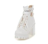 Stivaletti da Donna Stivaletti con Tacco Medio e Tacco Quadrato con Lacci (40,Bianca)