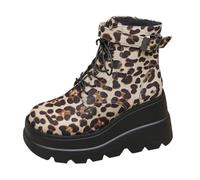 Stivaletti Da Donna Stivaletto Con Stampa Leopardata Suola Spessa Scarpe Con Lacci E Fibbie Bottini Cerniera Laterale Passeggio Leggere Scarponcini Casual Da Festa Stivaletti Per Inverno Autunnali