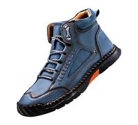 Stivaletti da uomo fatti a mano, in pelle PU con supporto per l'arco del piede, con punti alti, alla moda, grandi dimensioni, scarpe a piedi nudi, da lavoro, resistenti, Blu scuro, 40 EU
