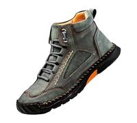 Stivaletti da uomo fatti a mano, in pelle PU con supporto per l'arco del piede, con punti alti, alla moda, grandi dimensioni, scarpe a piedi nudi, da lavoro, resistenti, verde, 40 EU