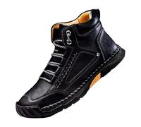 Stivaletti da uomo fatti a mano, in pelle PU con supporto per l'arco del piede, con punti alti, alla moda, grandi dimensioni, scarpe a piedi nudi, da lavoro, resistenti, Nero , 42 EU