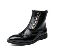 Stivaletti da uomo in pelle brogue stivali alti alla moda Oxford a punta scarpe formali, Nero , 38 2/3 EU