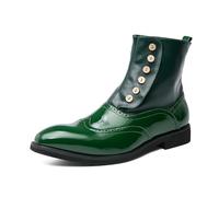 Stivaletti da uomo in pelle brogue stivali alti alla moda Oxford a punta scarpe formali, Verde, 38 2/3 EU