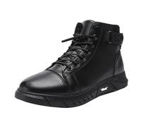 Stivaletti da uomo in pelle nera, scarpe da lavoro, comode e piatte ammortizzanti, scarpe da basket, scarpe da basket antiscivolo, impermeabili, da trekking, per attività all'aperto, da fitness, Nero