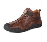 Stivaletti da uomo per esterni, di grandi dimensioni, in pelle, con lacci, scarpe alte, sneakers da trekking, punta rinforzata, cinturino alla caviglia, suola dentata, camminata, sentiero, quotidiano
